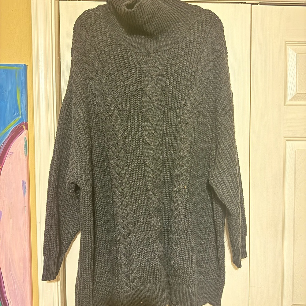 H&M Black Cable Knit Turtleneck Sweater